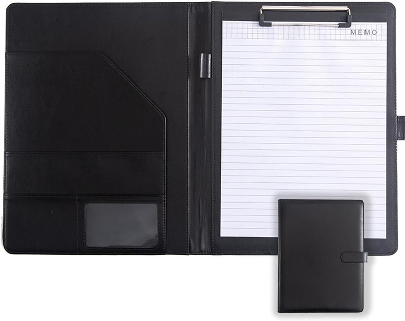 Lukdin Faux Leather Portfolio with Clipboard – A4/Letter Size Legal Pad Holder, Resume Organizer and Writing Folder, Professional Business Conference Office Padfolio(Black) - Image 1